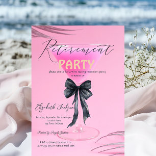 Martini Glas Zwarte Strik Palm Roze Pensioenfeest Kaart