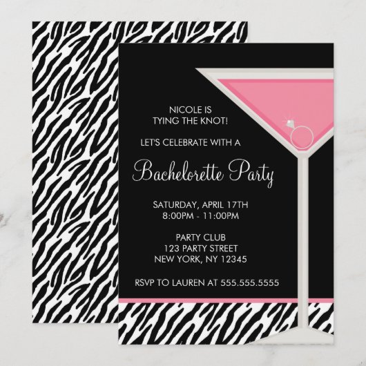 Martini Glass and Diamond Ring Bachelorette Party Kaart (Voorkant / Achterkant)