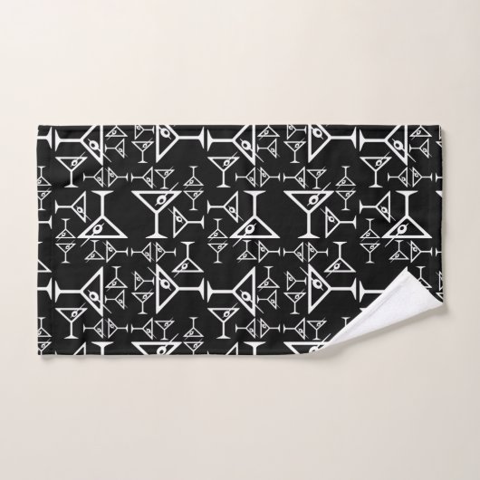 Martini Glass Design Retro Martinis Pattern Black Handdoek (Handdoek)