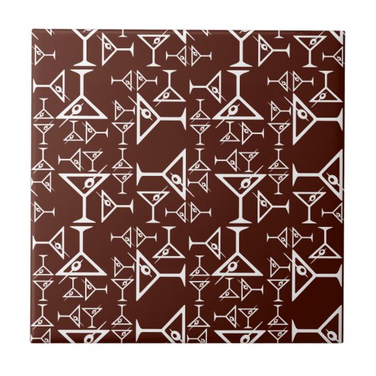 Martini Glass Design Retro Martinis Pattern Brown Tegeltje (Voorkant)