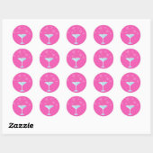 Martini Glass en Roze Harten Ronde Sticker (Vel)