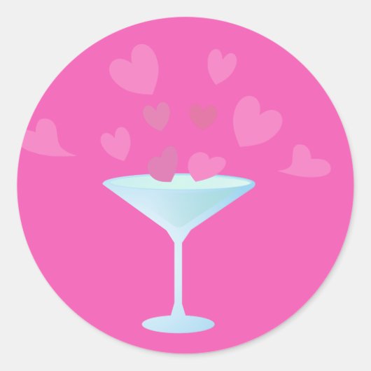 Martini Glass en Roze Harten Ronde Sticker (Voorkant)