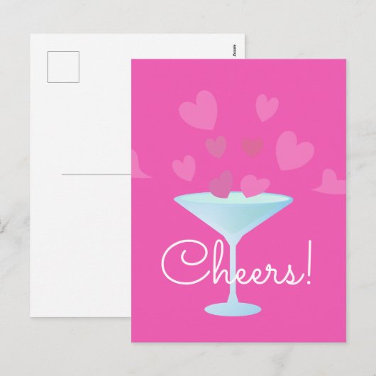 Martini Glass en Roze Hearts Feestdagenkaart (Voorkant / Achterkant)