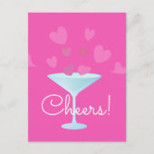 Martini Glass en Roze Hearts Feestdagenkaart (Voorkant)