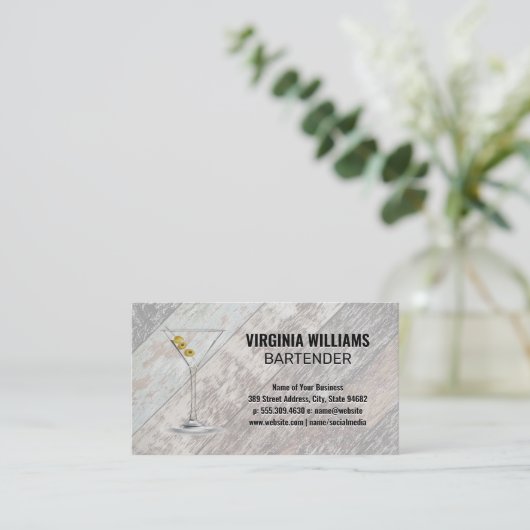 Martini Glass | Houten planken achtergrond Visitekaartje (Staand voorkant)