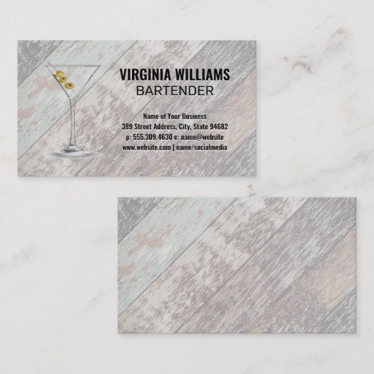 Martini Glass | Houten planken achtergrond Visitekaartje (Voorkant / Achterkant)