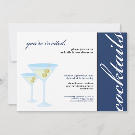 Martini Glasses Cocktail Party Invitation (blauw) Kaart (Voorkant)