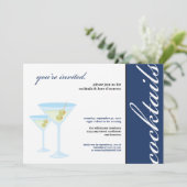 Martini Glasses Cocktail Party Invitation (blauw) Kaart (Staand voorkant)