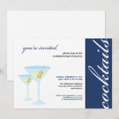 Martini Glasses Cocktail Party Invitation (blauw) Kaart (Voorkant / Achterkant)