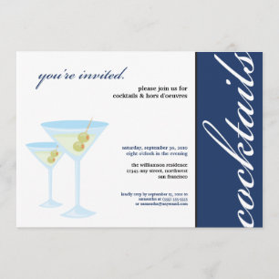 Martini Glasses Cocktail Party Invitation (blauw) Kaart