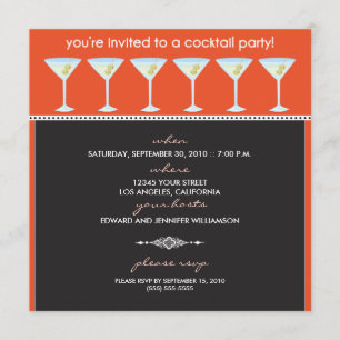 Martini Glasses Cocktail Party Invitation (oranje) Kaart