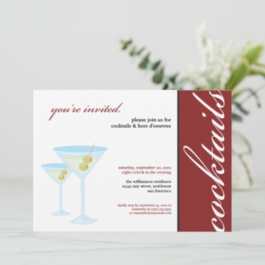 Martini Glasses Cocktail Party Invitation (rood) Kaart (Staand voorkant)