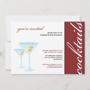 Martini Glasses Cocktail Party Invitation (rood) Kaart