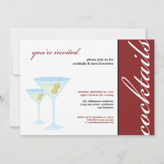 Martini Glasses Cocktail Party Invitation (rood) Kaart