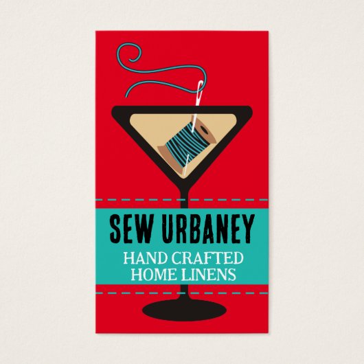 Martini glazen naald en draad naaigeschenk label visitekaartje (Voorkant)