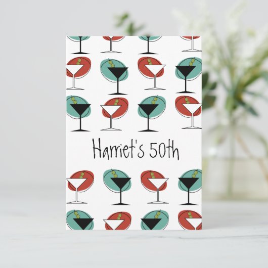 Martini glazen ontwerpverjaardag of partijuitnodig (Staand voorkant)