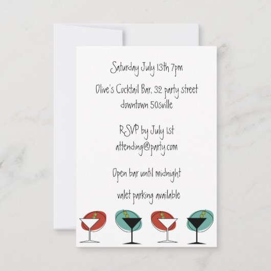 Martini glazen ontwerpverjaardag of partijuitnodig (Achterkant)