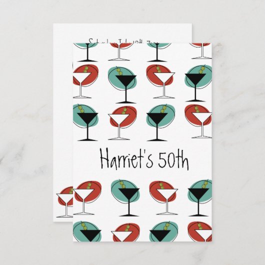 Martini glazen ontwerpverjaardag of partijuitnodig (Voorkant / Achterkant)
