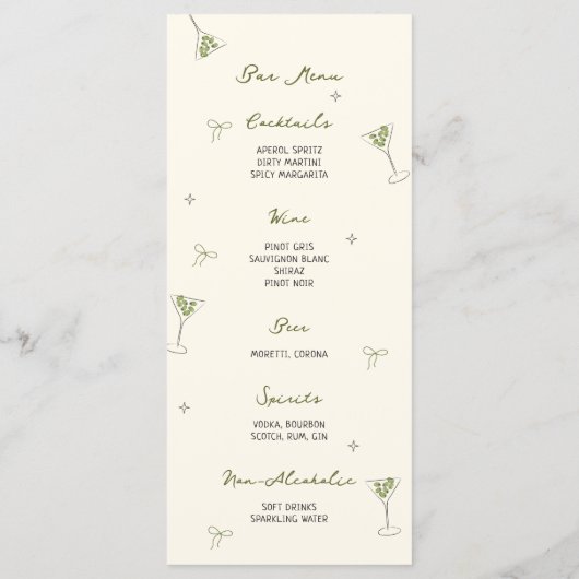 Martini Hand getekend dubbelzijdig diner en bar Menu (Achterkant)