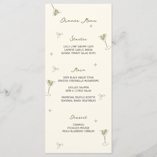 Martini Hand getekend dubbelzijdig diner en bar Menu (Voorkant)