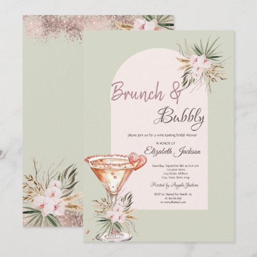 Martini Hart Boho Bloemen Brunch & Bubbels Kaart (Voorkant / Achterkant)