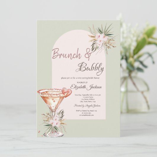 Martini Hart Boho Bloemen Brunch & Bubbelwijn Kaart (Staand voorkant)