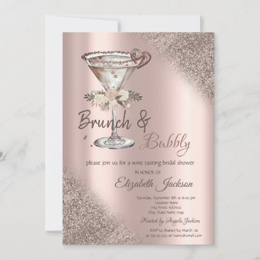 Martini Hart Glitter Bokeh Brunch & Bubbels Kaart (Voorkant)