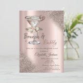 Martini Heart Glitter Bokeh Brunch & Bubbly Kaart (Staand voorkant)