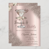 Martini Heart Glitter Bokeh Brunch & Bubbly Kaart (Voorkant / Achterkant)