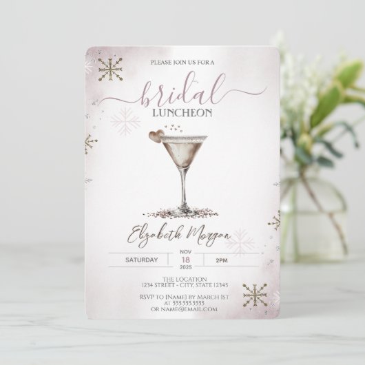 Martini Heart Snowflakes bruidslunch Kaart (Staand voorkant)