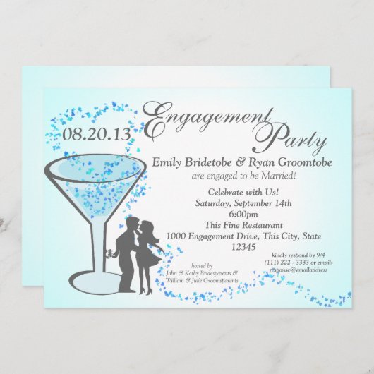 Martini Hearts-Verloving Kaart (Voorkant / Achterkant)