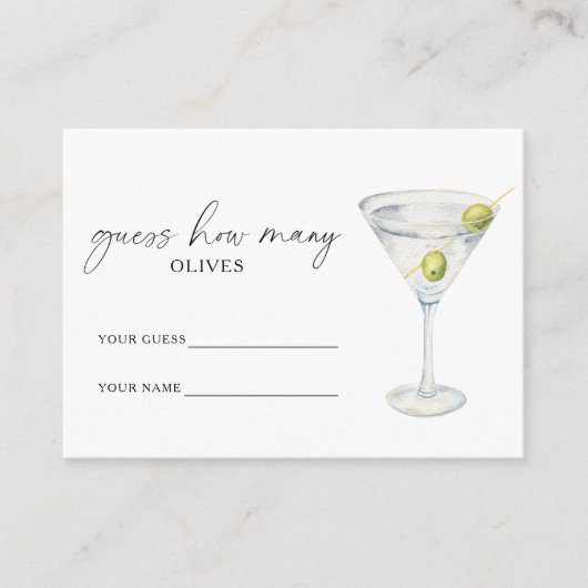 Martini & Huwelijk Hoeveel olijven bruidsspel Informatiekaartje (Voorkant)