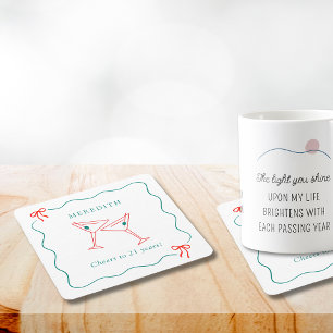 Martini juicht voor 21 jaar verjaardagsfeest kartonnen onderzetters