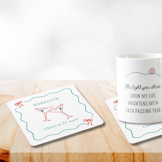 Martini juicht voor 21 jaar verjaardagsfeest kartonnen onderzetters