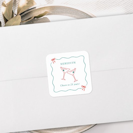 Martini juicht voor 21 jaar verjaardagsfeest vierkante sticker