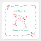 Martini juicht voor 21 jaar verjaardagsfeest vierkante sticker (Voorkant)