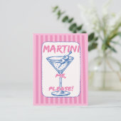 Martini Me Please Retro Cocktail Roze Briefkaart (Staand voorkant)