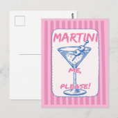 Martini Me Please Retro Cocktail Roze Briefkaart (Voorkant / Achterkant)
