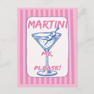 Martini Me Please Retro Cocktail Roze Briefkaart