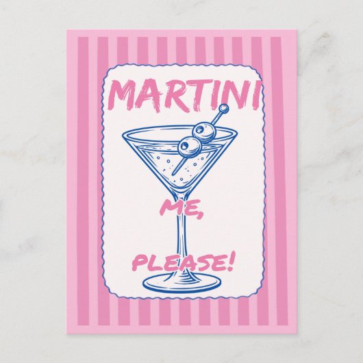 Martini Me Please Retro Cocktail Roze Briefkaart (Voorkant)