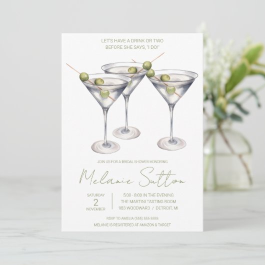 Martini met olijven, Cocktail Drink, Vrijgezellenf Kaart (Staand voorkant)