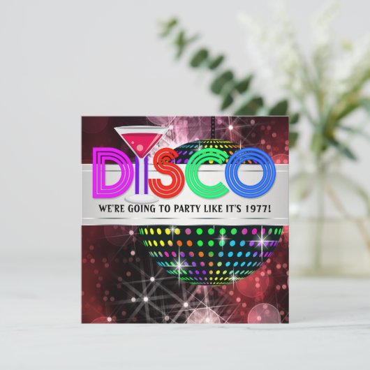 Martini Mirror Ball Disco Party Kaart (Staand voorkant)