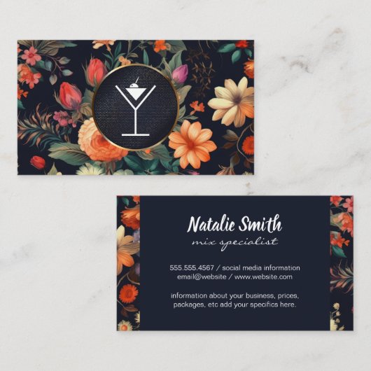 Martini / Mixologie | Bloemenachtergrond Visitekaartje (Voorkant / Achterkant)