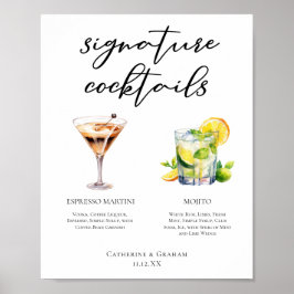 Martini Mojito Signature Cocktails Bruiloft Menu Poster