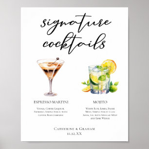 Martini Mojito Signature Cocktails Bruiloft Menu Poster