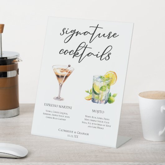 Martini Mojito Signature Cocktails Bruiloft Menu Reclamebord Met Voetstuk (Insitu)