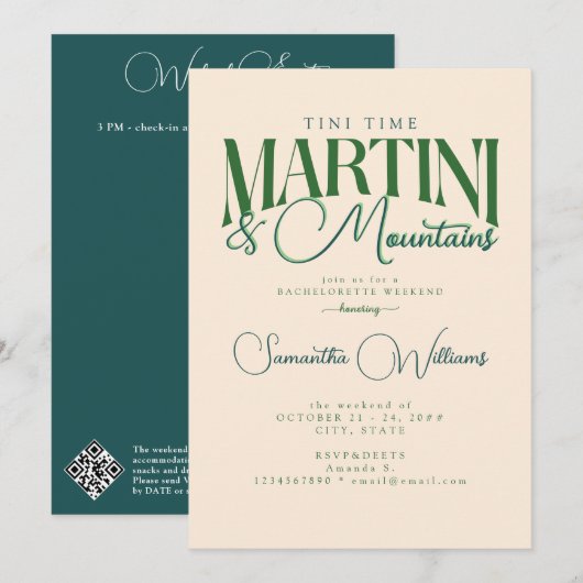 Martini & Mountains Glamping Bachelorette Weekend Kaart (Voorkant / Achterkant)