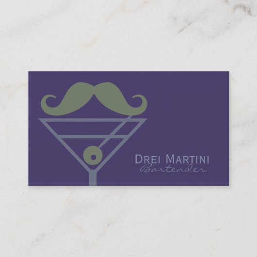 "Martini Mustache" Bartender custom visitekaartjes (Voorkant)