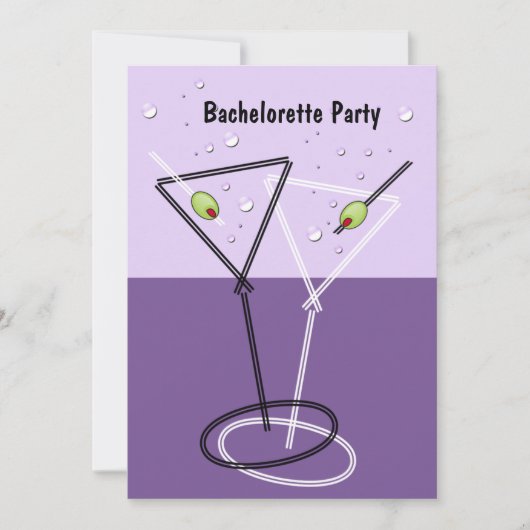 Martini Paars Bachelorette Party Kaart (Voorkant)