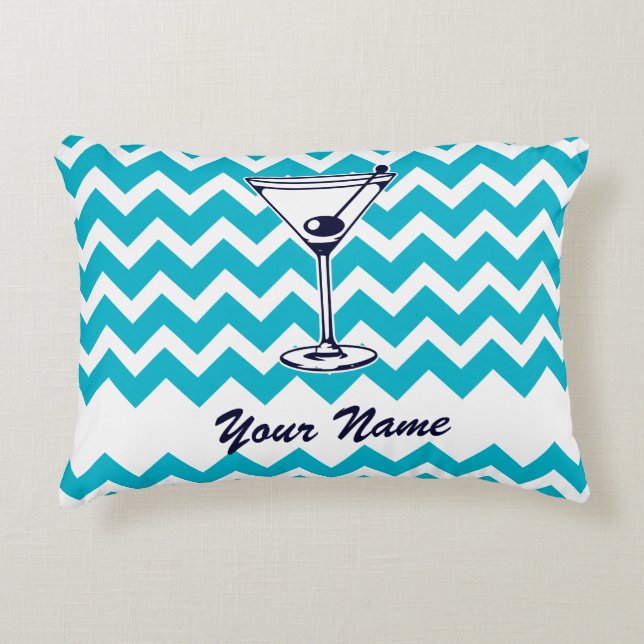 Martini Pictogram met Blauw Chevron Patroon Accent Kussen (Voorkant)
